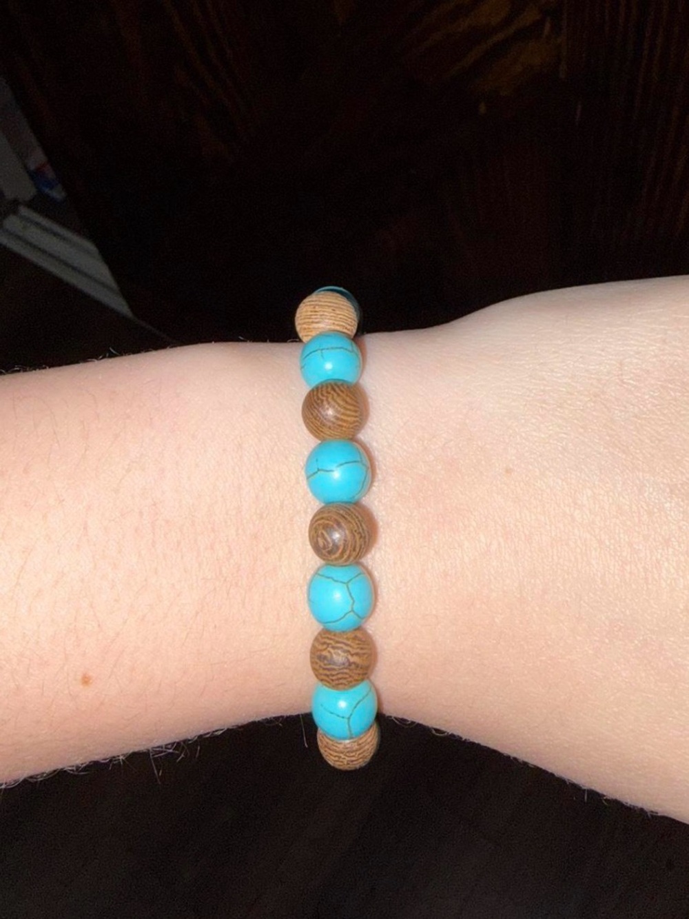 Turquoise and Wood Bead Stretch Bracelet